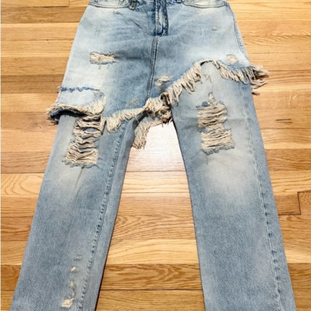 R13 Double Classic Shredded Skirt Jeans 28 Leyton Blue Distressed Layered Denim - Picture 8 of 14